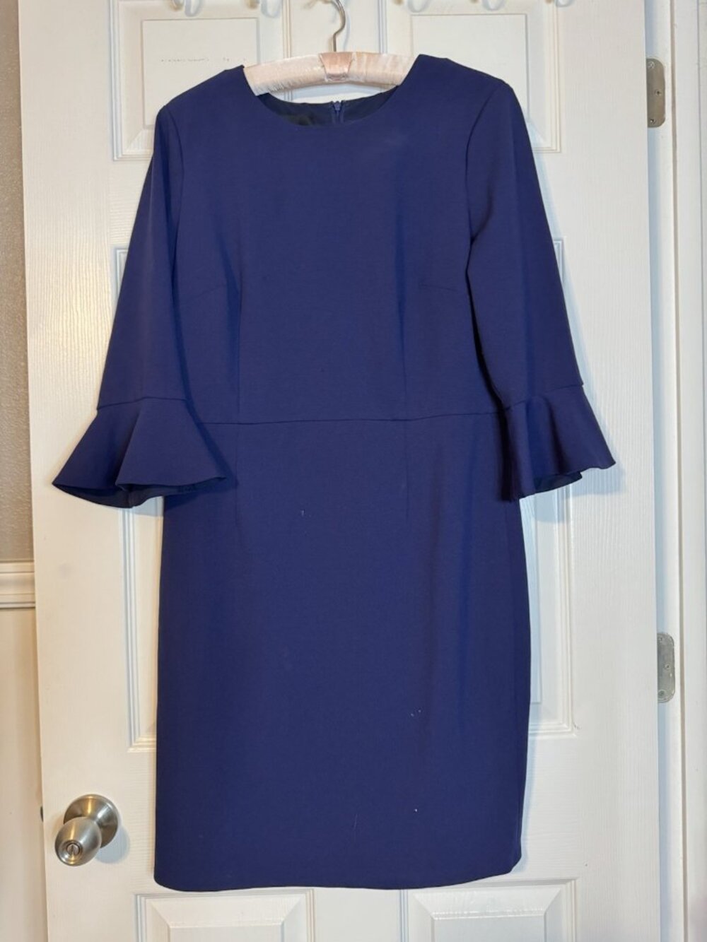 Donna Morgan Dress 12 Blue 3/4 Long Sleeve Flutter Career Church NEW - Picture 9 of 10